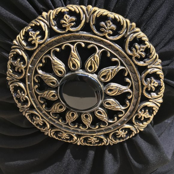 Spense Black Sleeveless Draped Top with Stunning  Medallion Accent - Picture 4 of 6